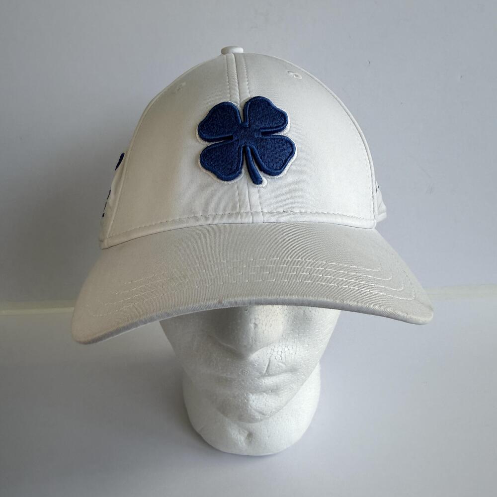 Black Clover Hat Cap Baseball Fitted One Size White Blue Live Lucky Mens Stretch
